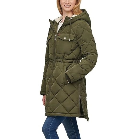 NWT Levi's Women's Sherpa Lined Long Hooded Parka Green Size M $225 7D014 - Picture 3 of 5